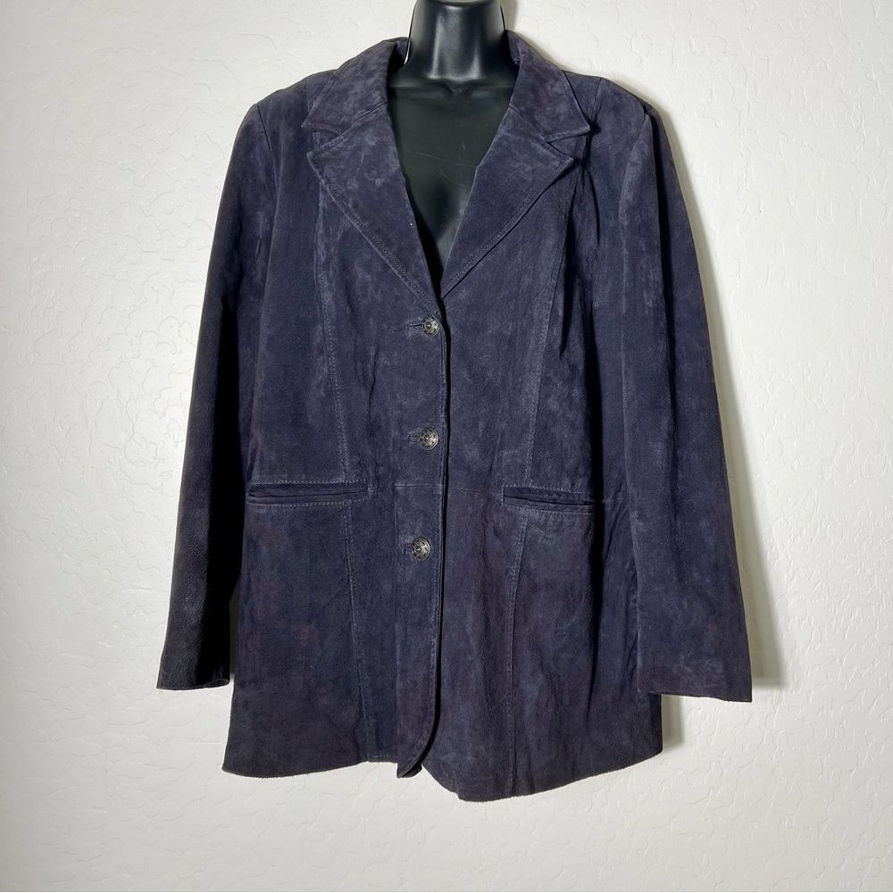 D & CO Plum Eggplant Suede Leather Single breast Blazer Jacket Coat Size L